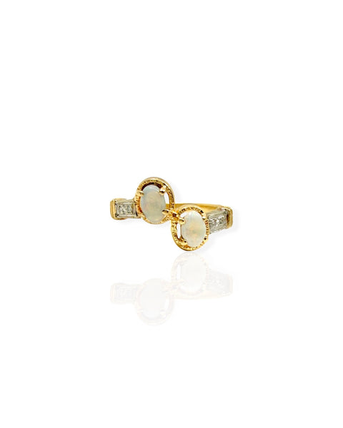 14k Gold Double Opal and Diamond Ring (4.75)
