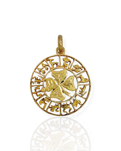 14k Gold Zodiac/Four Leaf Clover Charm