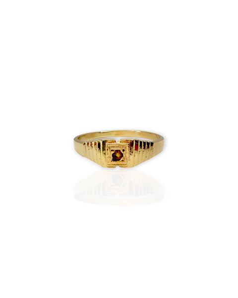 14k Gold Ribbed Square Ring (5.75)