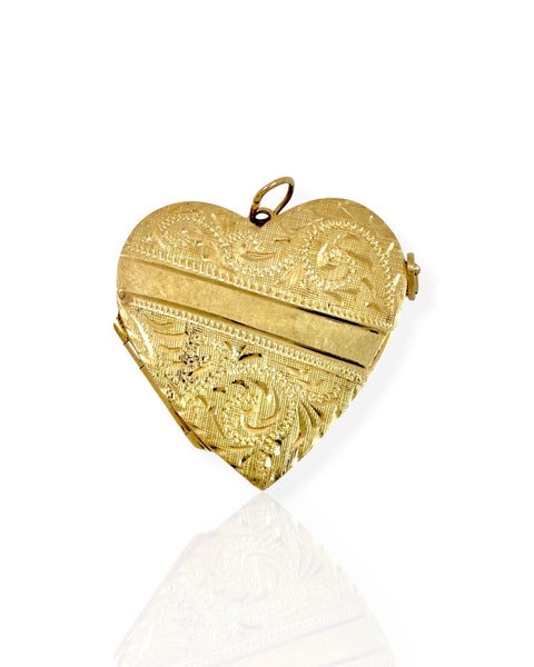 14k Gold Engraved Heart Locket Charm