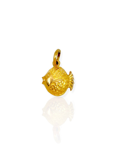 18k Gold Puffy Fish Charm