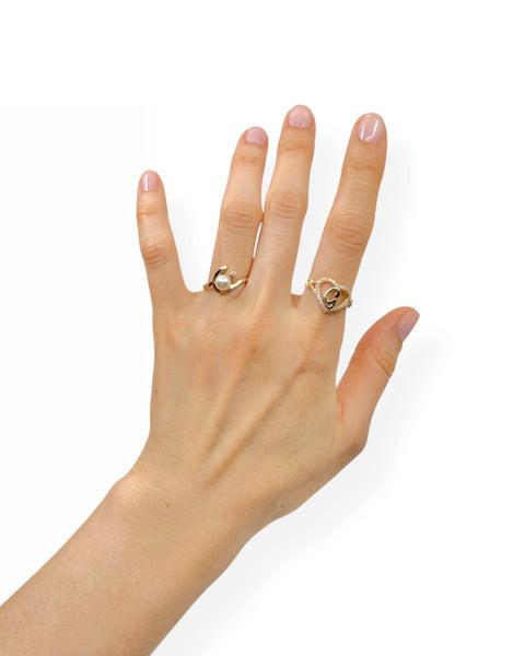 14k Gold Pearl and Diamond Ring (7.5)