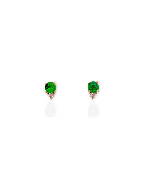 14k Gold Emerald and Diamond Stud Earrings