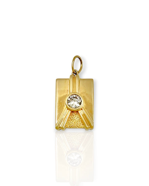 14k Gold Deco-style Rectangle Diamond Charm