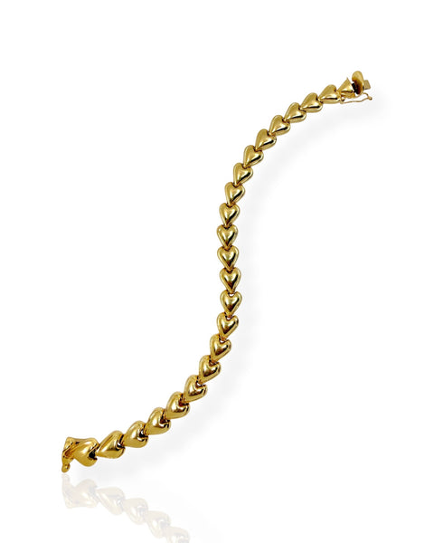 14k Gold Puffy Heart Bracelet (7.25