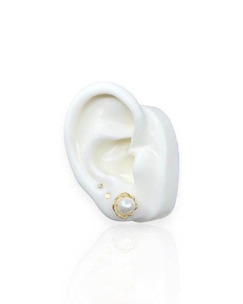 14k Gold Pearl Nest Stud Earrings