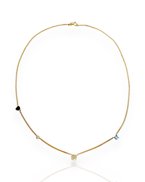 14k Gold Gemstone Station Necklace (16.5