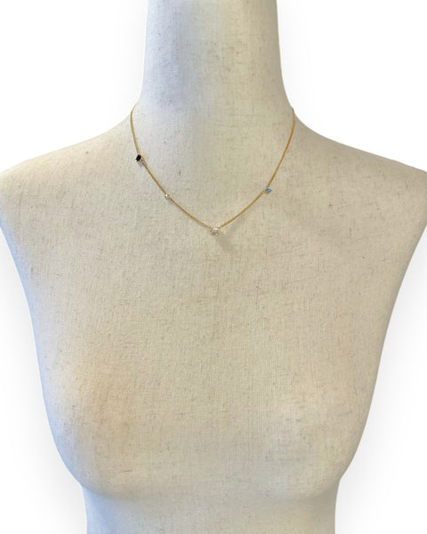 14k Gold Gemstone Station Necklace (16.5")