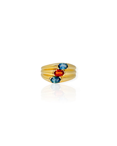 14k Gold Triple Gemstone Ring (6.5)