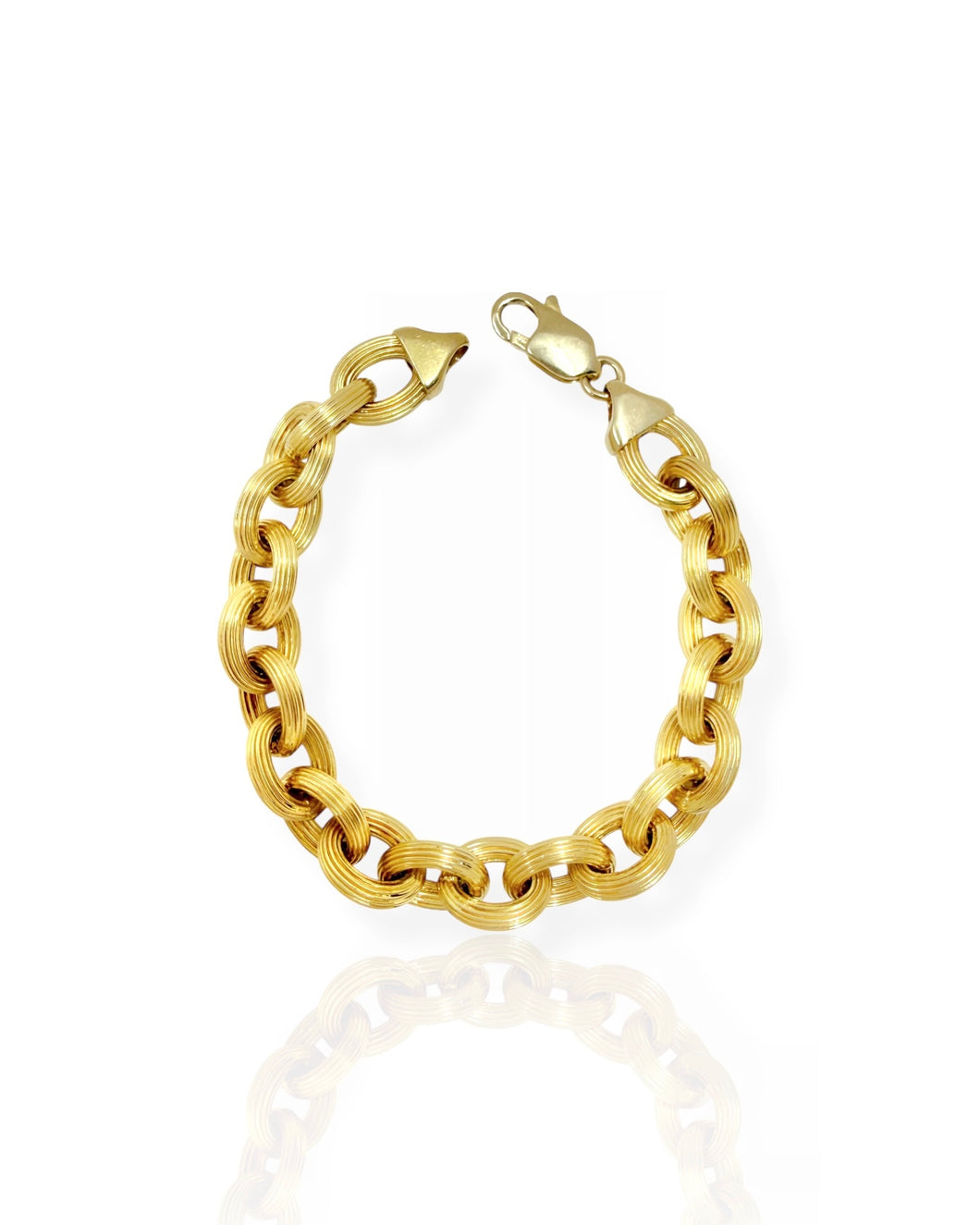 14k Gold Ribbed Cable Chain Bracelet (7.625