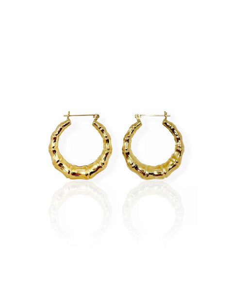 14k Gold Bamboo Hoop Earrings