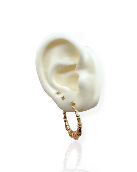 14k Gold Bamboo Hoop Earrings