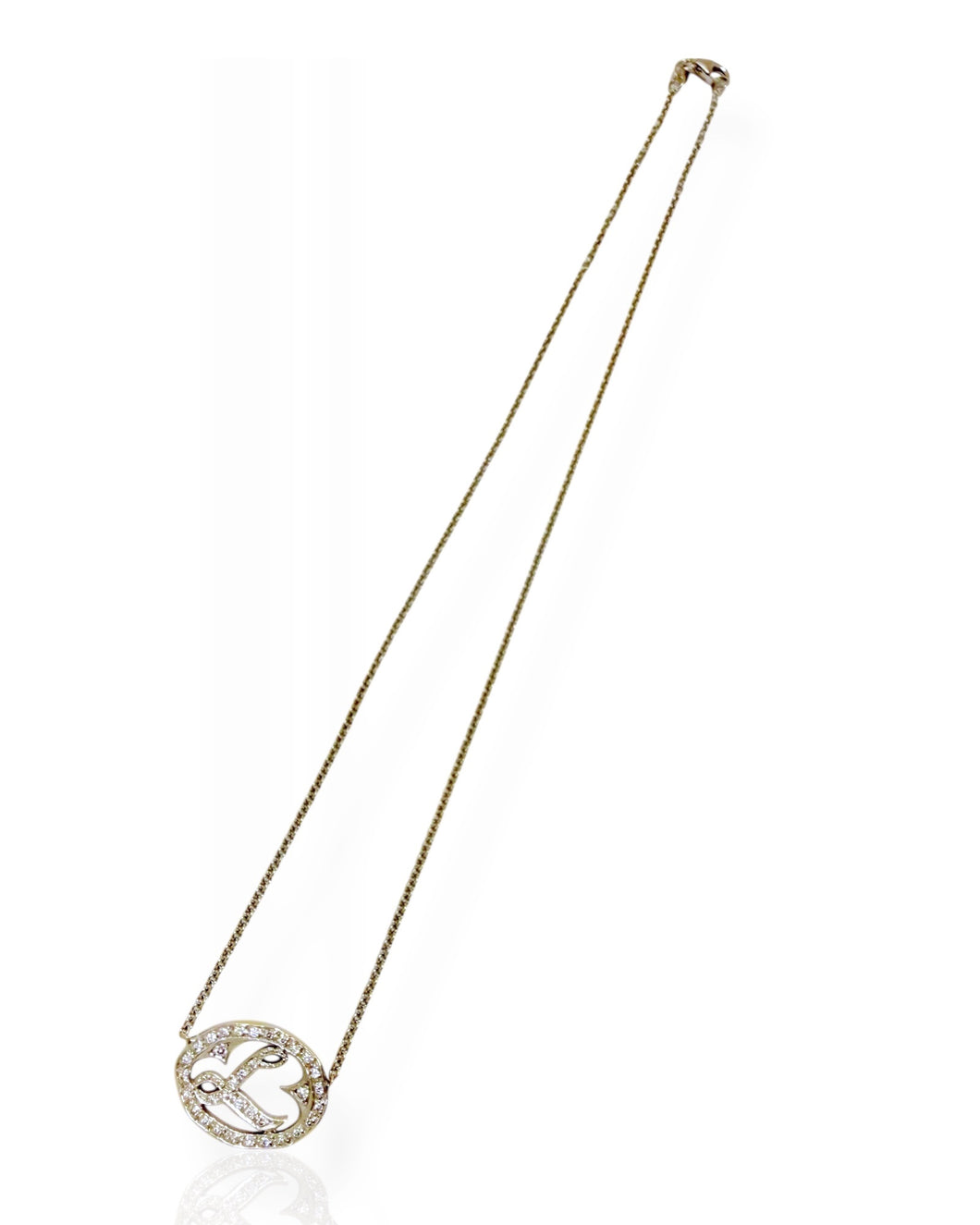 18k White Gold Diamond Letter L Necklace (16.5