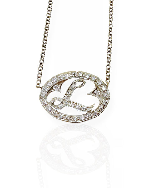 18k White Gold Diamond Letter L Necklace (16.5")