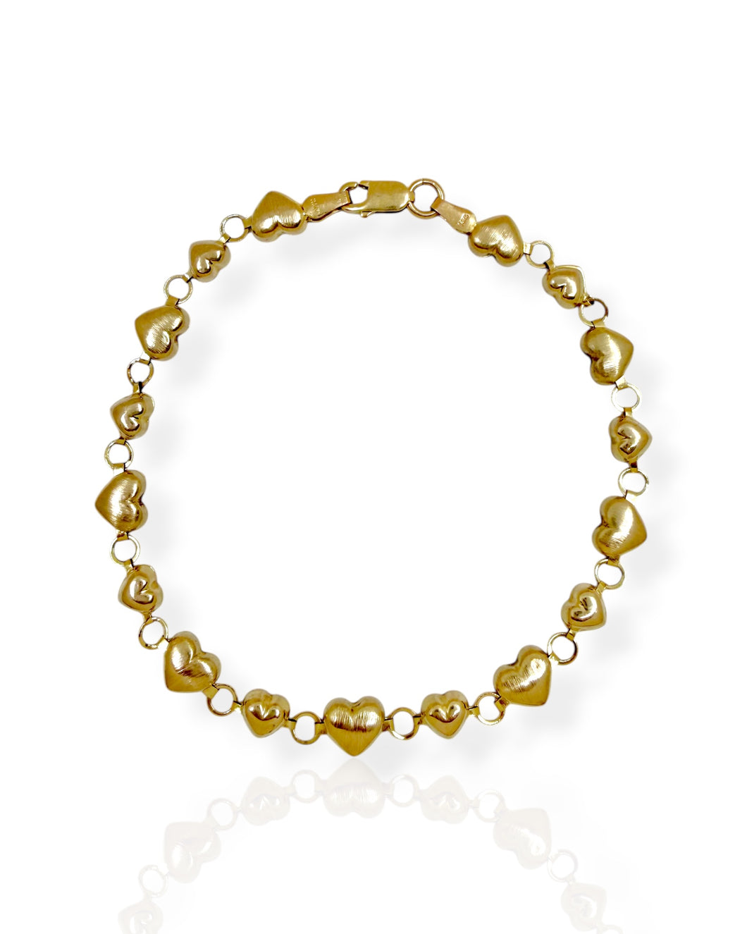 14k Gold Puffy Heart Chain Bracelet (7.75
