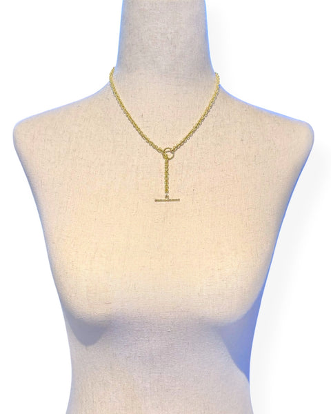 18k Gold Textured Cable Chain Toggle Necklace (18.5")