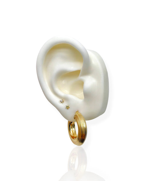 14k Gold Ribbed Chunky Hoop Earrings