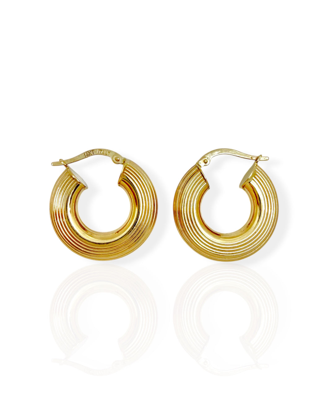 14k Gold Ribbed Chunky Hoop Earrings