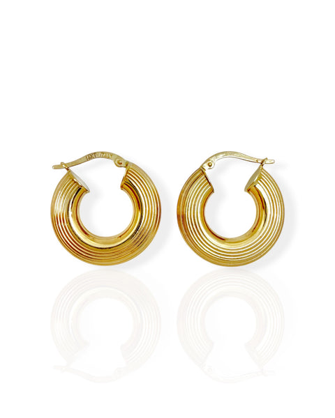 14k Gold Ribbed Chunky Hoop Earrings
