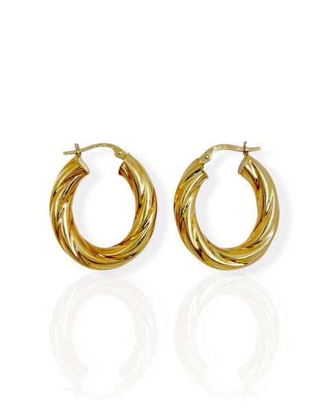 14k Gold Twist Oval Hoop Earrings