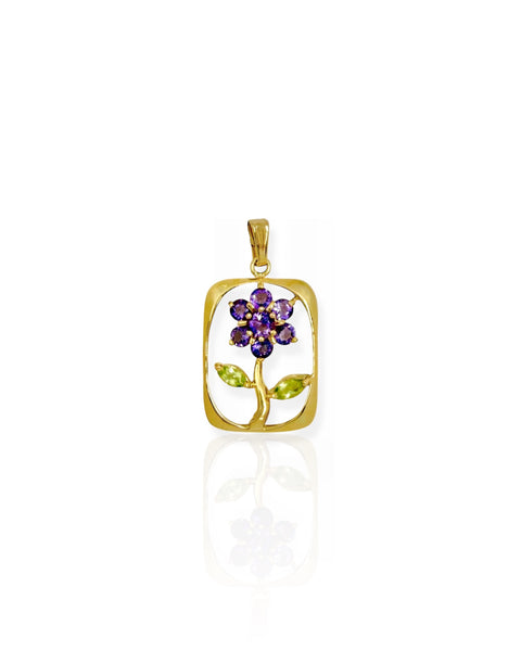 14k Gold Gemstone Flower Charm