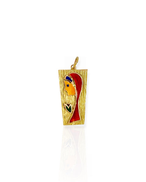 14k Gold Enamel Mother Mary Charm