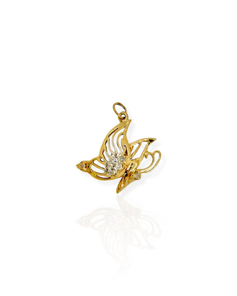 14k Gold Diamond Butterfly Charm