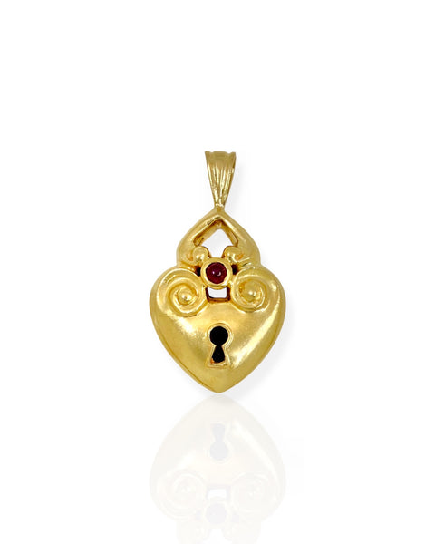 14k Gold Heart Lock Charm