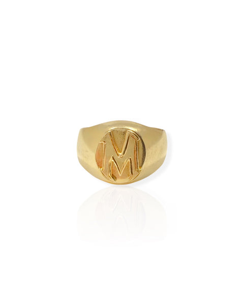 18k Gold Letter M Signet Ring (11.5)