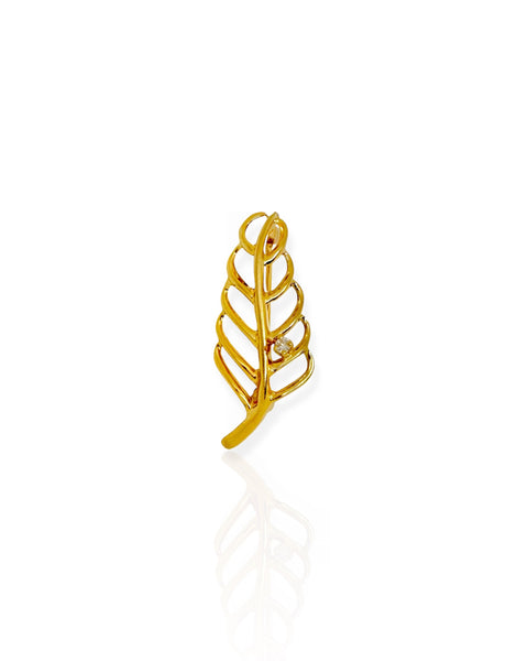 14k Gold Diamond Leaf Brooch