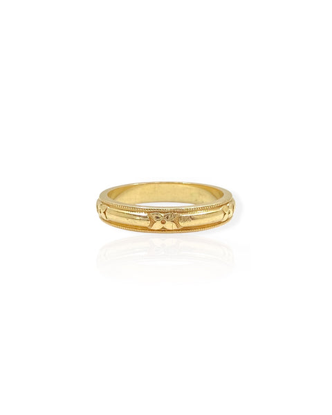 14k Gold Milgrain Clover Ring (5.75)