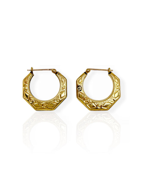 14k Gold Octagon Hoop Earrings