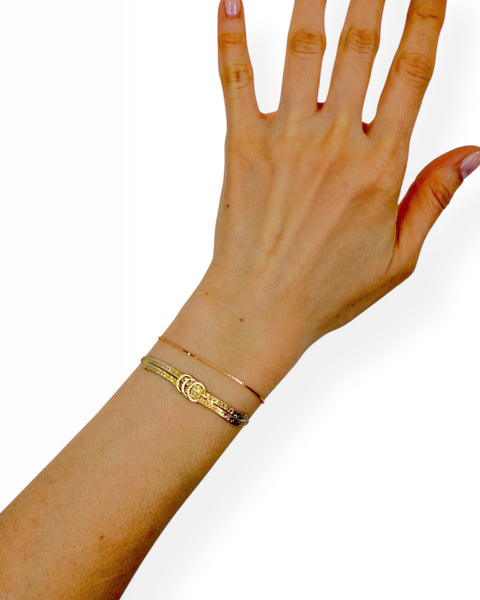 18k Gold Ringed Herringbone Bracelet (7.25")