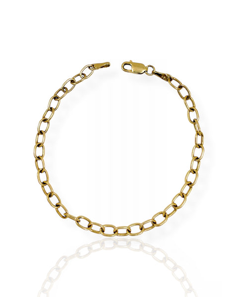 14k Gold Oval Cable Link Chain Bracelet (7.375