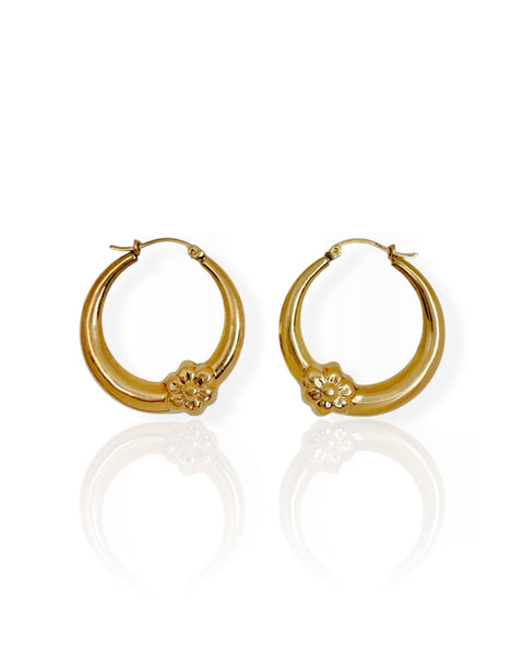 10k Gold Flower Hoop Earrings