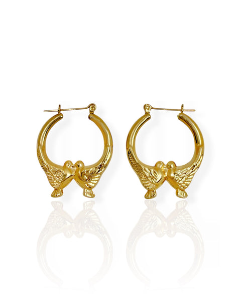 14k Gold Dove Hoop Earrings