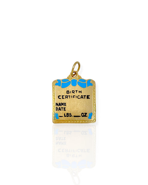 14k Gold Birth Certificate Charm