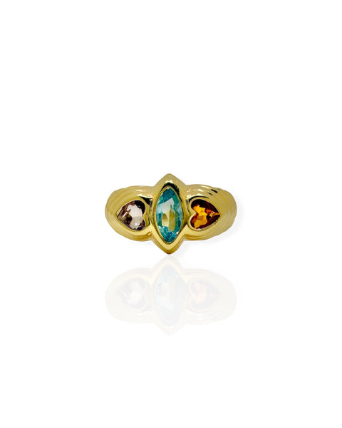 14k Gold Ribbed Gemstone Ring (5.75)