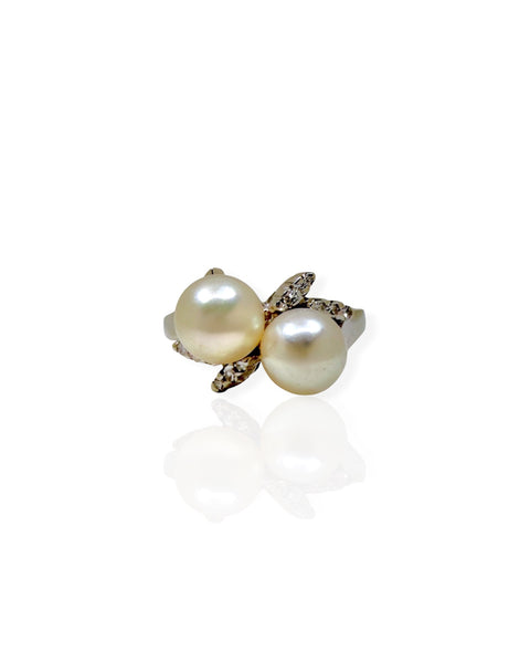 14k White Gold Double Pearl and Diamond Ring (6.25)