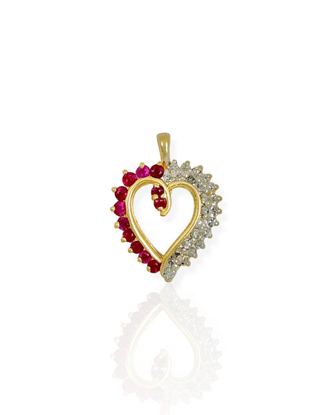 14k Gold Ruby and Diamond Heart Charm