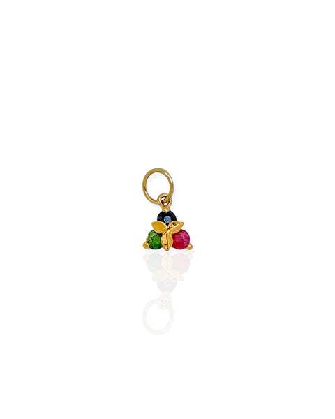 14k Gold Triple Gemstone Charm
