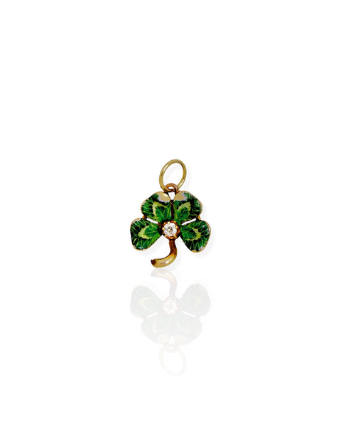 14k Gold Enamel Four Leaf Clover Charm