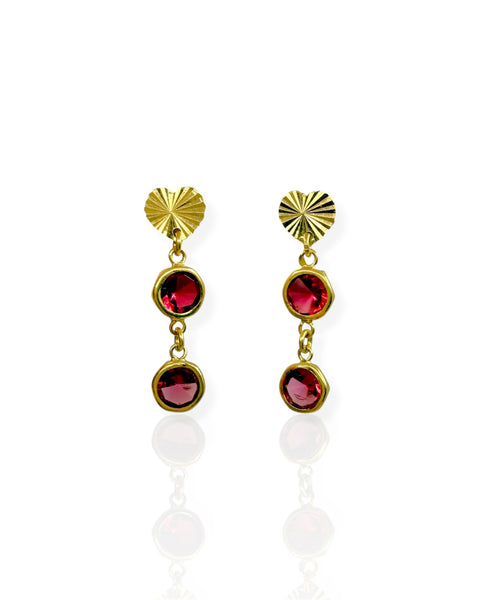 18k Gold Fluted Heart Gemstone Dangle Earrings