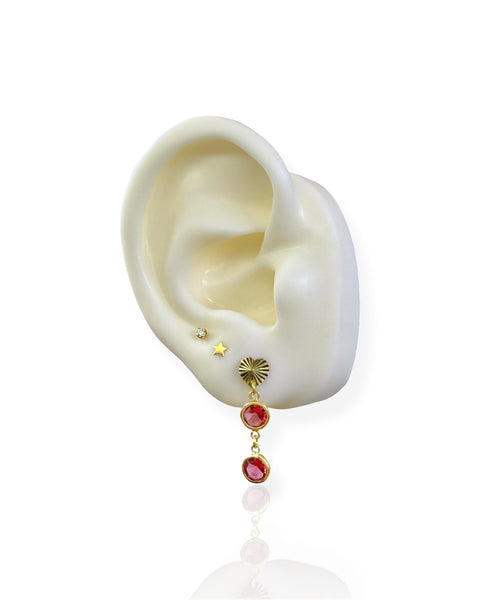 18k Gold Fluted Heart Gemstone Dangle Earrings