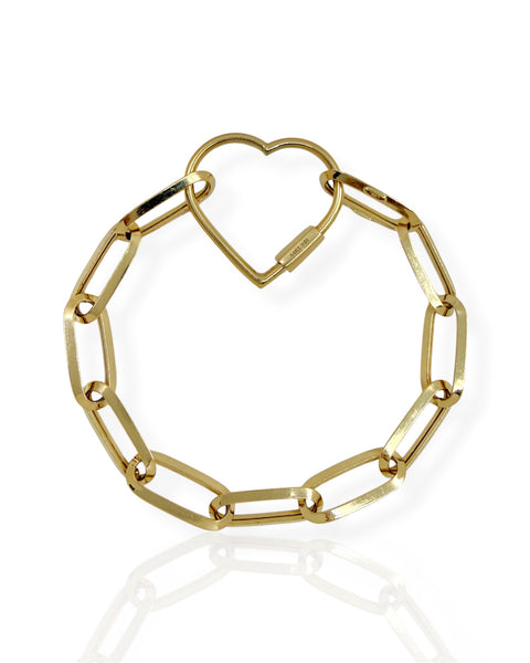 14k Gold Heart Carabiner Paperclip Bracelet