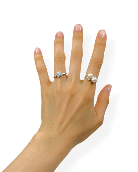 14k White Gold Double Pearl and Diamond Ring (6.25)