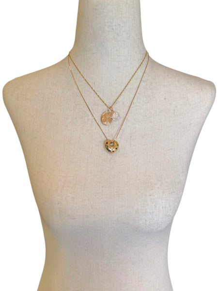 18k Gold Puffy Gemstone Heart Charm