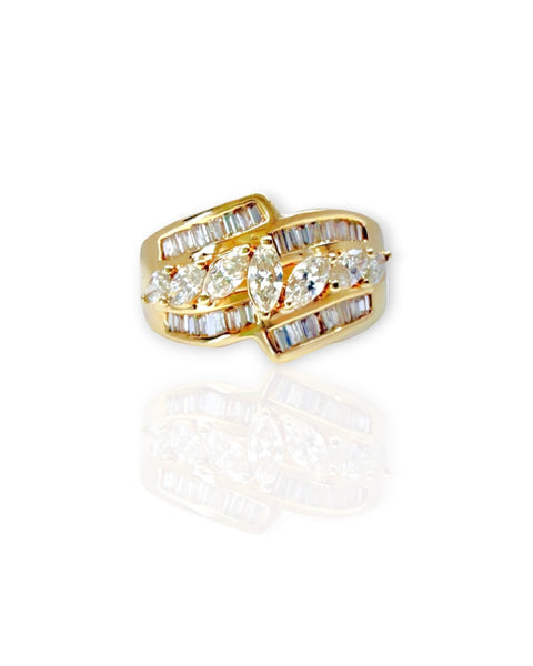 14k Gold Marquise Diamond Cluster Ring (8.5)