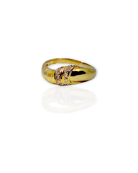 14k Gold Diamond Striped Dome Ring (6.75)