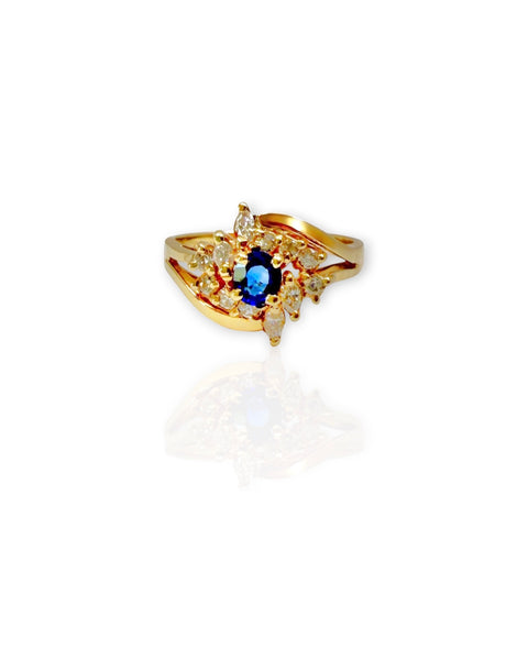 14k Gold Sapphire and Diamond Starburst Ring (6.5)